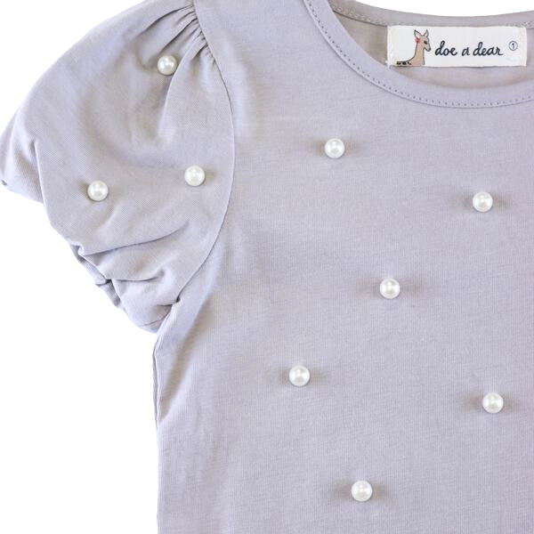 Pearl Embellished Tee Grey