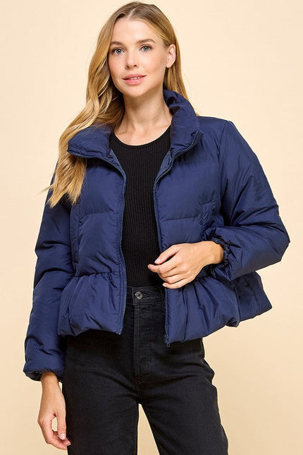 Peplum Bubbled Hem Puffer Jacket