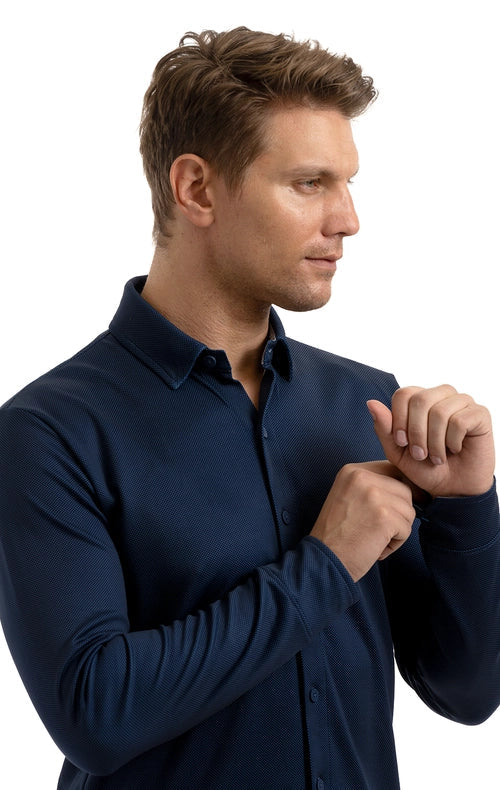 Performance Button Down Polo  Navypindot