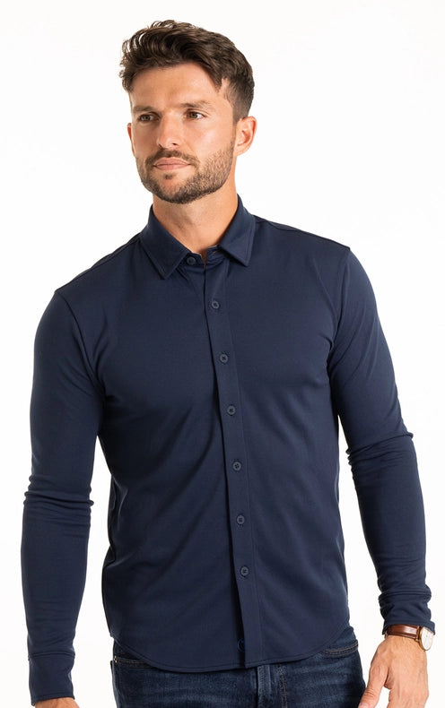 Performance Button Down Polo  Navy