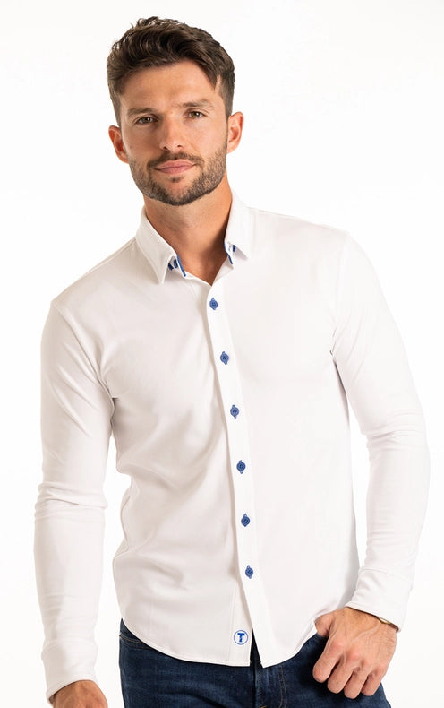 Performance Button Down Polo  Whitecontrast