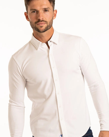 Performance Button Down Polo  White