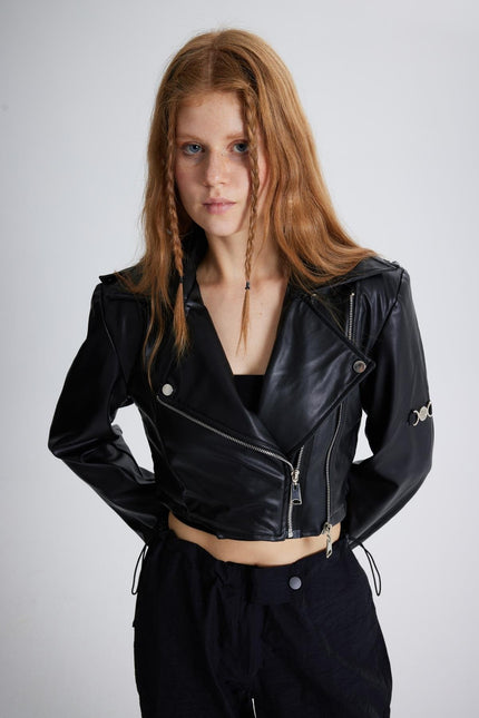 Petter Black Vegan Cropped Faux Leather Jacket-2