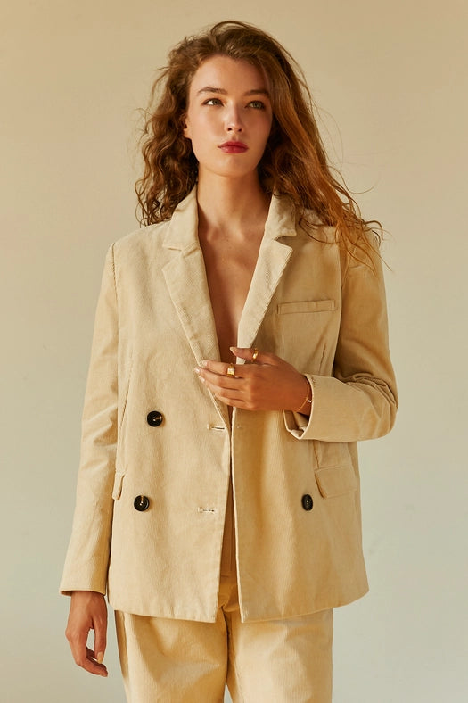 Pierre Corduroy Double Breasted Blazer BEIGE