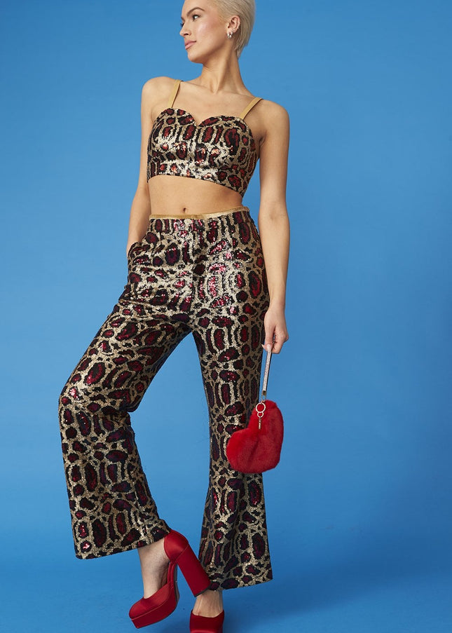 Pink Bamboo Animal Print Sequin Trousers-2