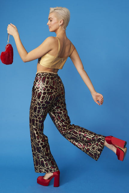 Pink Bamboo Animal Print Sequin Trousers-3