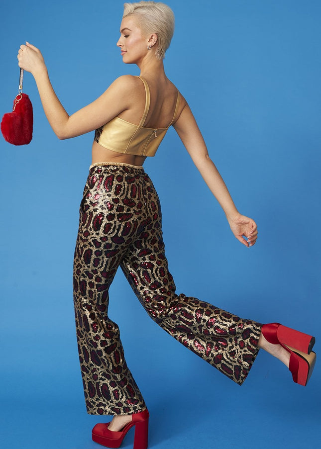 Pink Bamboo Animal Print Sequin Trousers-3