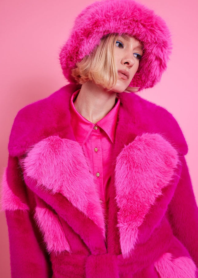 Pink Eco Bamboo Faux Fur Coat with Love Heart Detailing-1