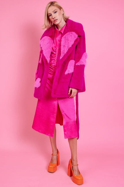 Pink Eco Bamboo Faux Fur Coat with Love Heart Detailing-4