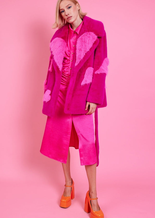 Pink Eco Bamboo Faux Fur Coat with Love Heart Detailing-4