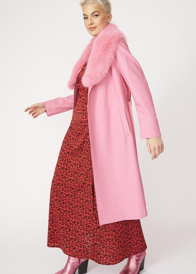 Pink Eco Leather Trench Coat-2