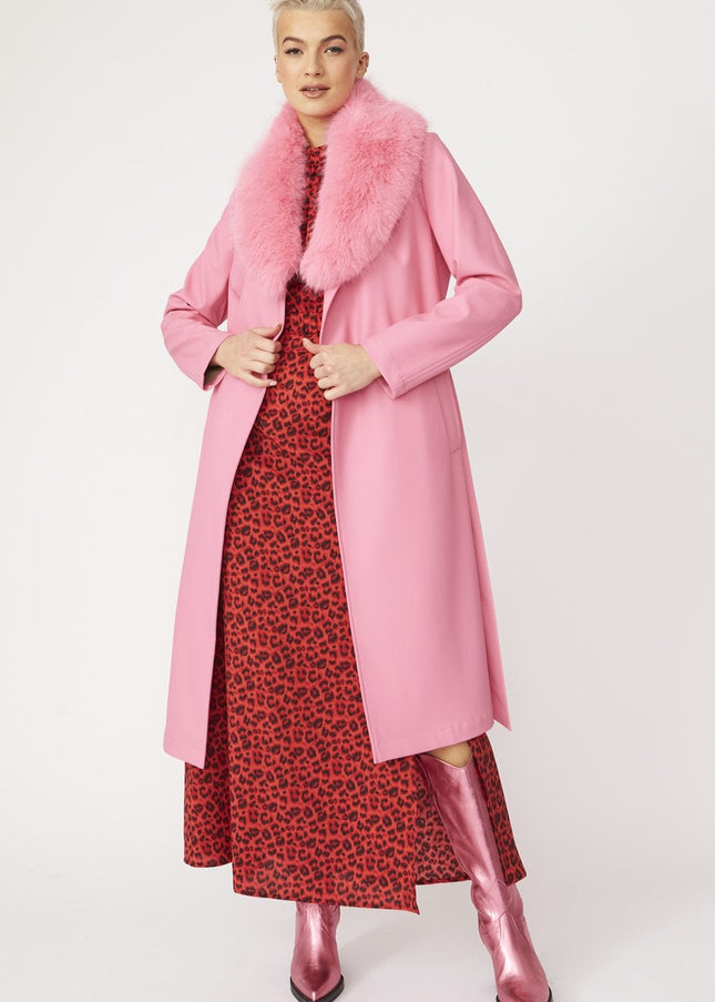 Pink Eco Leather Trench Coat-3