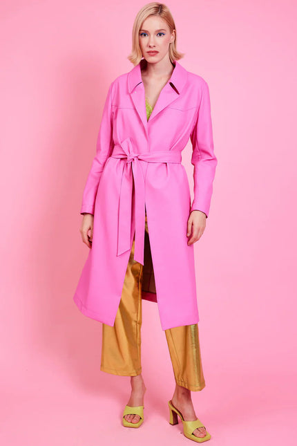 Pink Eco Leather Trench Coat-4