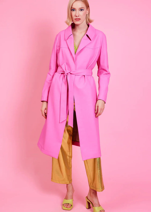 Pink Eco Leather Trench Coat-4