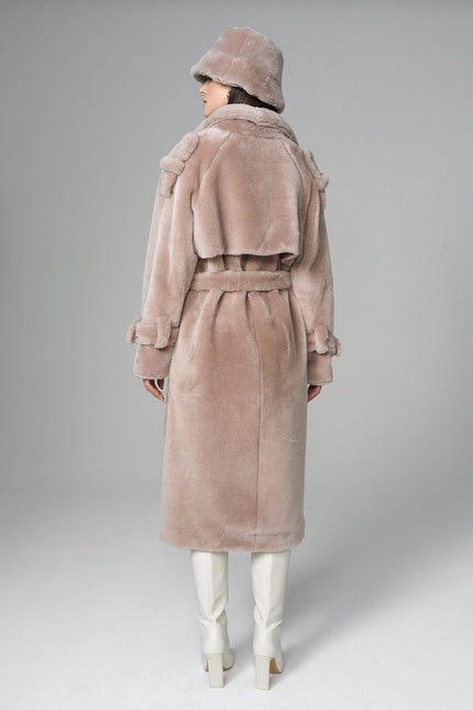 Pink Genuine Lamb Fur Overcoat with Fanny Pack-1