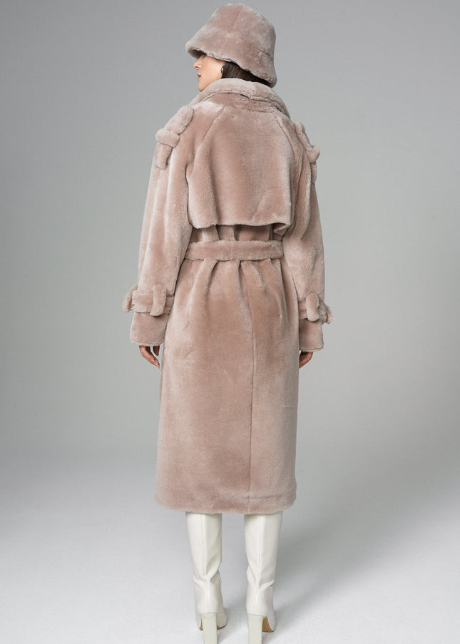 Pink Genuine Lamb Fur Overcoat with Fanny Pack-1