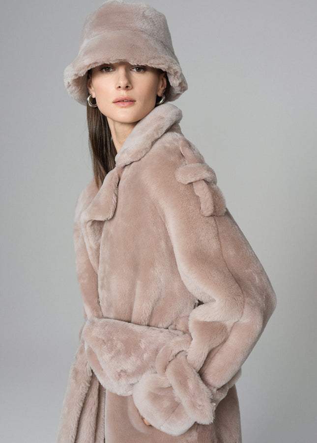 Pink Genuine Lamb Fur Overcoat with Fanny Pack-2