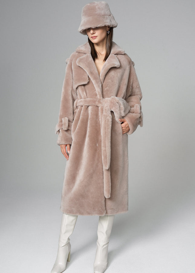 Pink Genuine Lamb Fur Overcoat with Fanny Pack-3