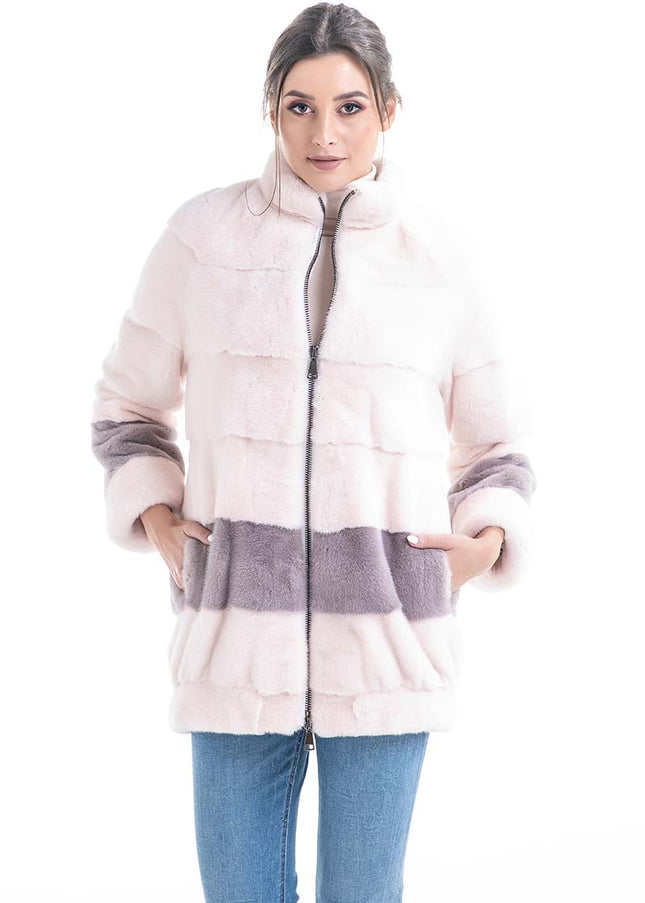 Pink Genuine Mink Fur Coat-0