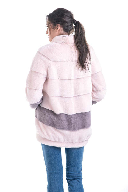 Pink Genuine Mink Fur Coat-1