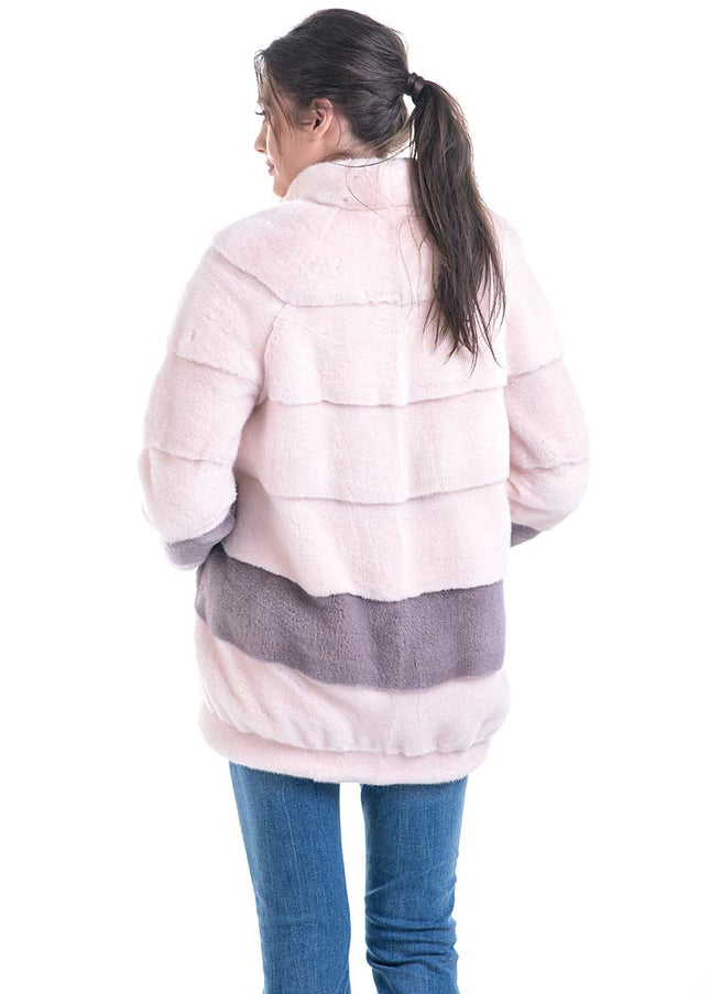 Pink Genuine Mink Fur Coat-1