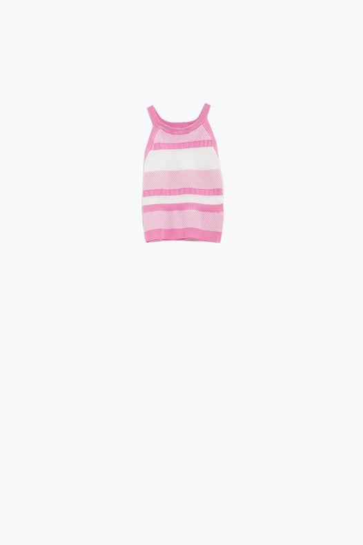 Pink Halter Tank Top with Stripe Design in Different Knits