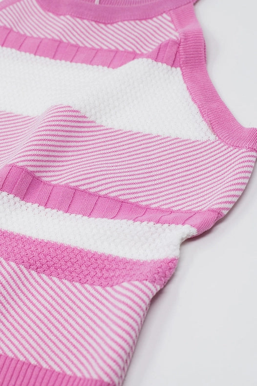 Pink Halter Tank Top with Stripe Design in Different Knits