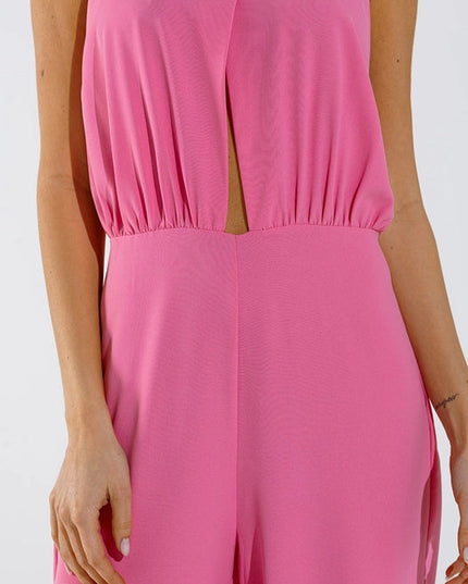 Pink Jumpsuits With Top Crossed And High Collar