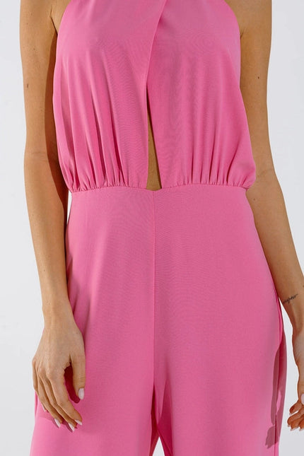 Pink Jumpsuits With Top Crossed And High Collar