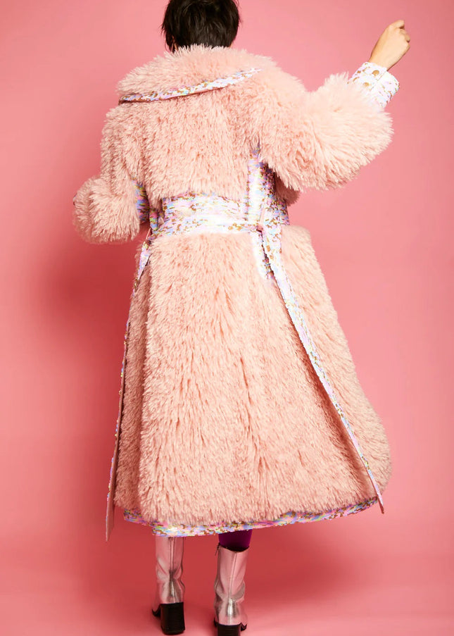 Pink Knitted Bamboo Eco Leather Shearling Coat-3