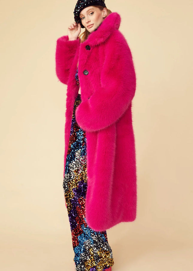 Pink Knitted Bamboo Faux Fur Coat-2