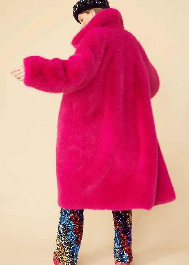 Pink Knitted Bamboo Faux Fur Coat-3