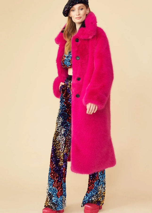 Pink Knitted Bamboo Faux Fur Coat-0