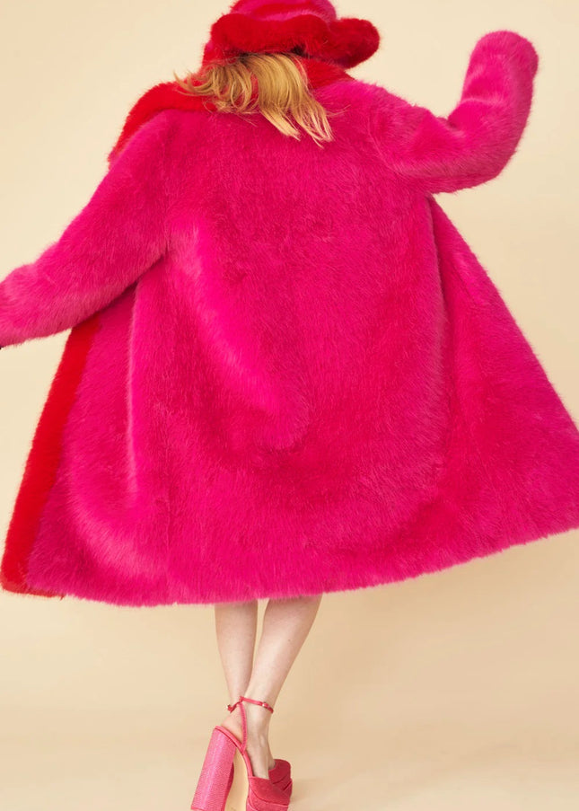 Pink Knitted Bamboo Faux Fur Maxi Coat-3