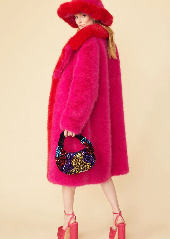 Pink Knitted Bamboo Faux Fur Maxi Coat-0