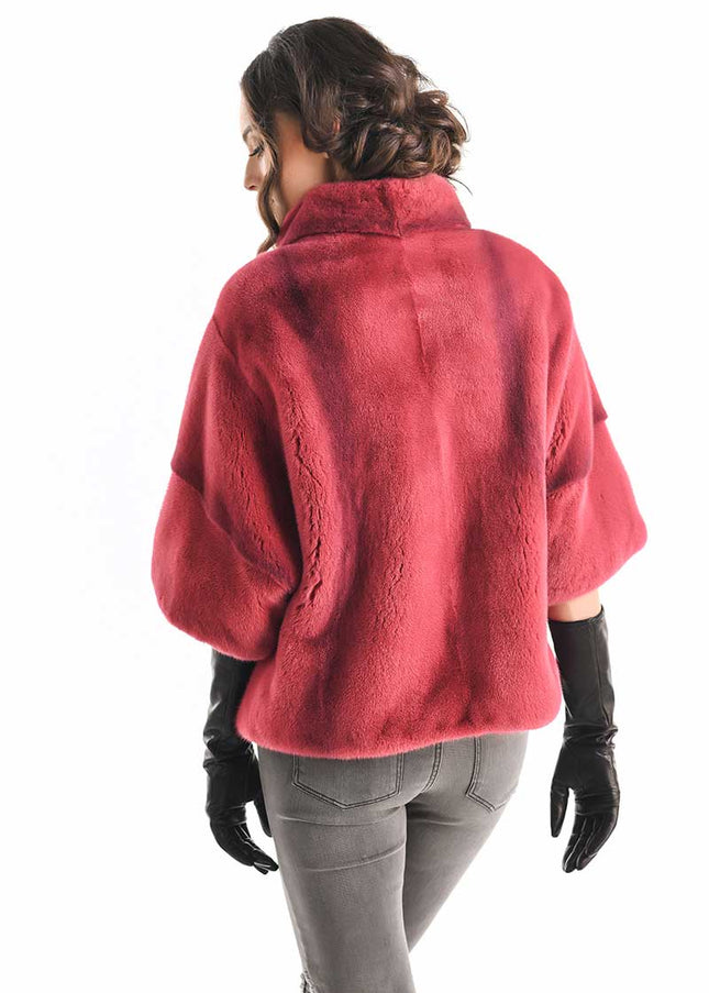 Pink Natural Mink Fur Coat-3