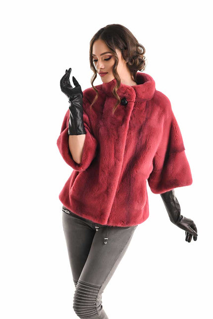 Pink Natural Mink Fur Coat-4