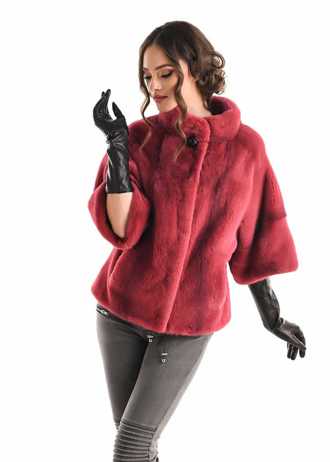 Pink Natural Mink Fur Coat-4