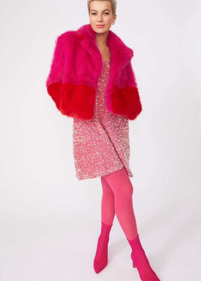 Pink Red Bamboo Faux Fur Double Cropped Coat-0