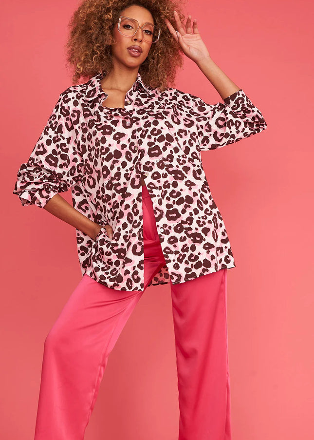 Pink Silk Blend Animal Print Shirt-0