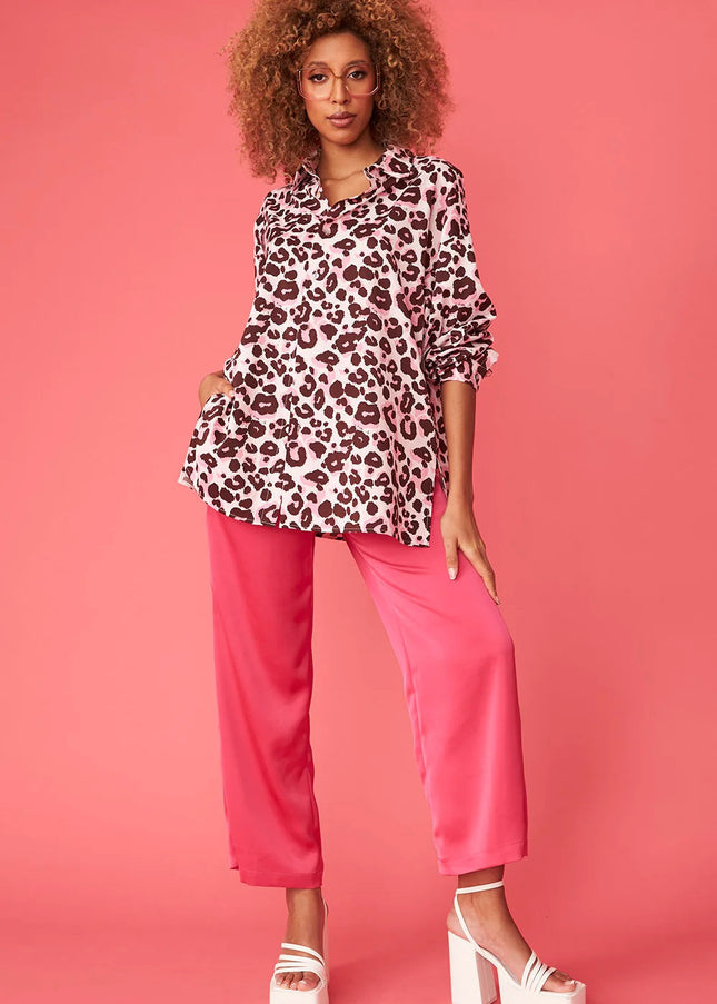 Pink Silk Blend Animal Print Shirt-2