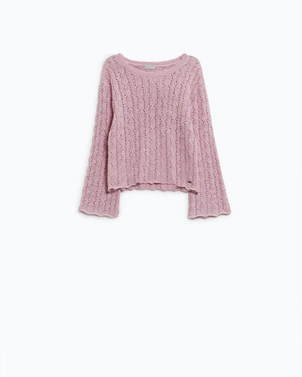 Pink Sweater With Flared Sleeves