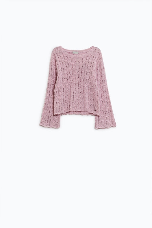 Pink Sweater With Flared Sleeves