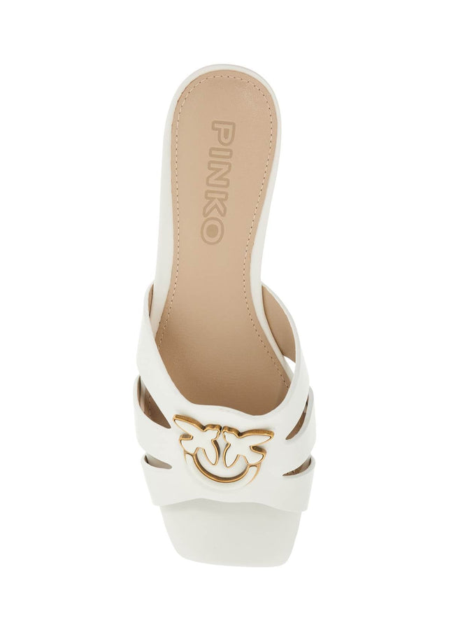 Pinko milk calf leather slippers with striped structure and golden details