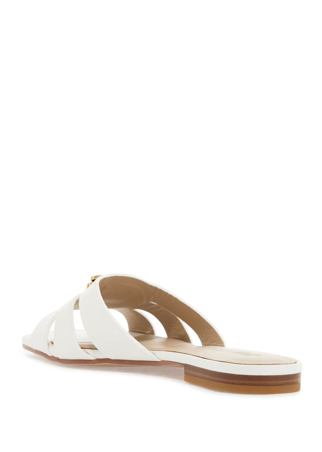 Pinko milk calf leather slippers with striped structure and golden details