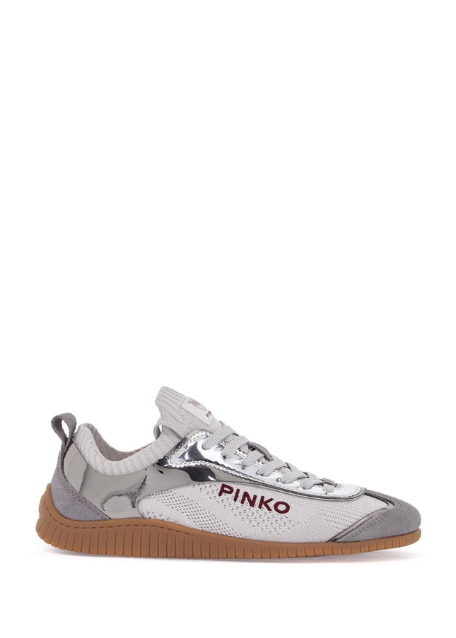 Pinko sneaker in silver knit with suede details reby 03