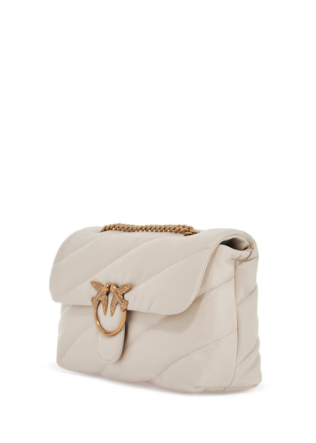 Pinko white silk leather shoulder bag with golden chain