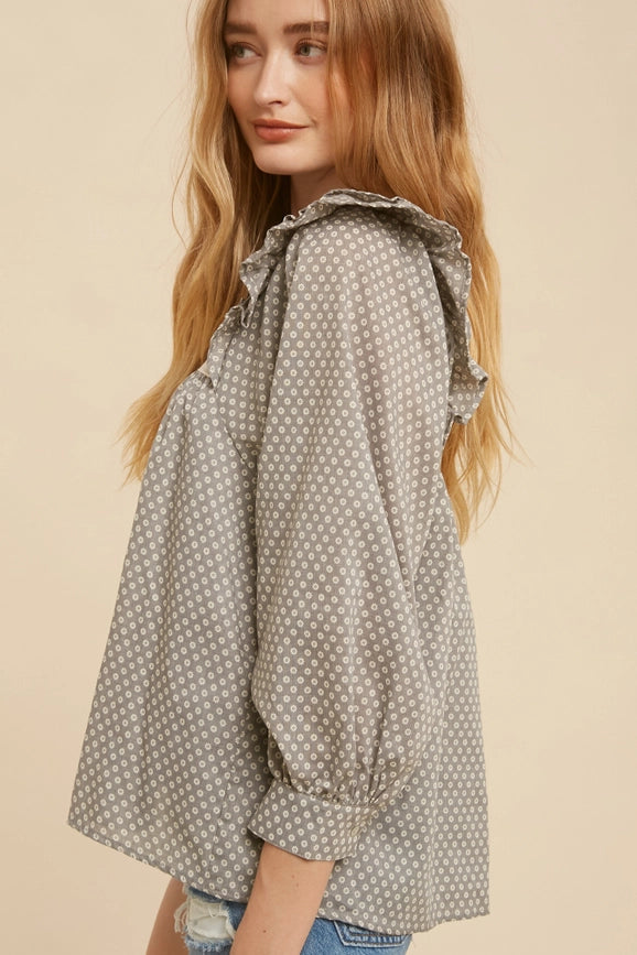 Pintuck Smock Long Sleeve Blouse DOVE GREY