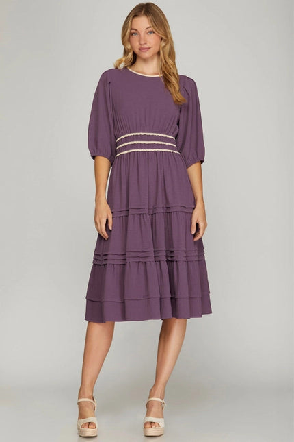 Pintuck Tiered Woven Midi Dress