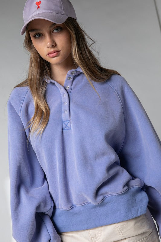 Piper Snap Button Collared Sweater Blue